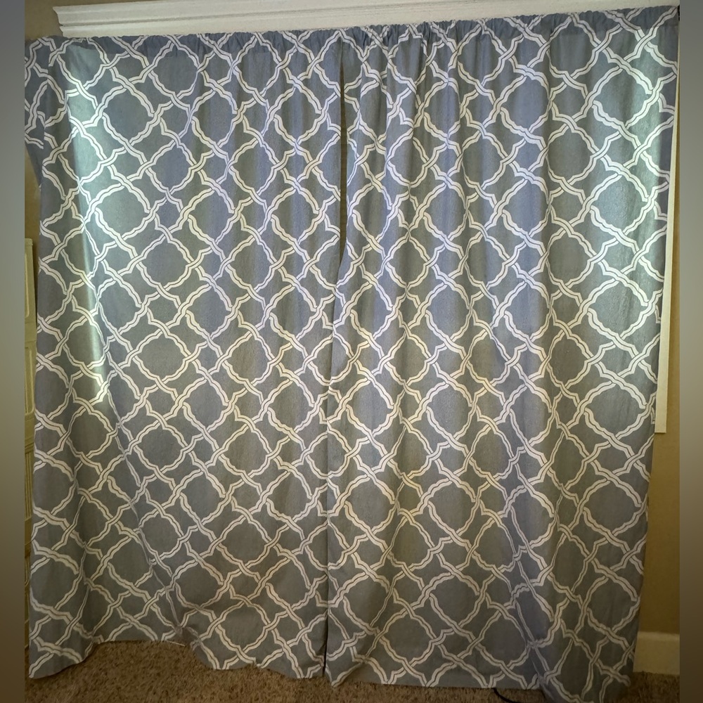 Pottery Barn Grayish Blue and White Trellis Curtain’s